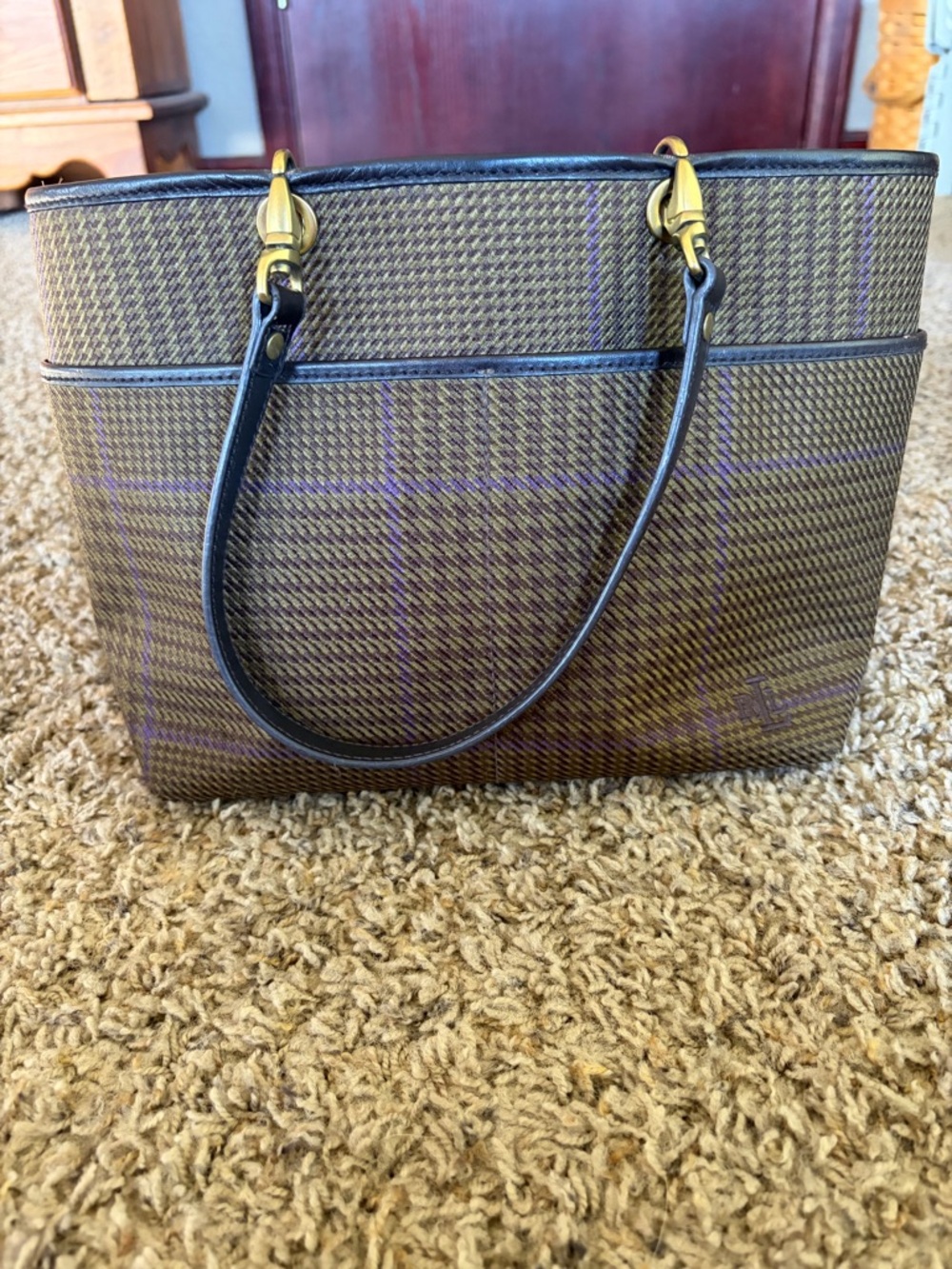 Lauren Ralph Lauren Brown Plaid Tote Bag